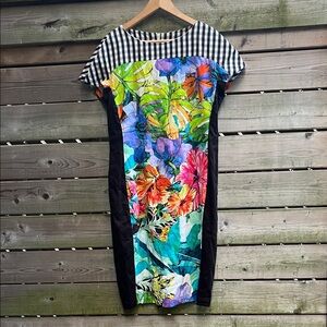 CLIPS MORE Italian luxury floral and checkered dress, size 48